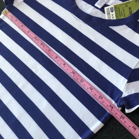 Ambiance Apparel Woman’s 95% Cotton Blue-White Striped T-Shirt Soft Size M - Picture 3 of 13